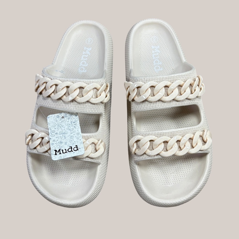 Mudd Womens Cream Chain Link Platform Slide Sandals RAGE-01L Size 9 NEW